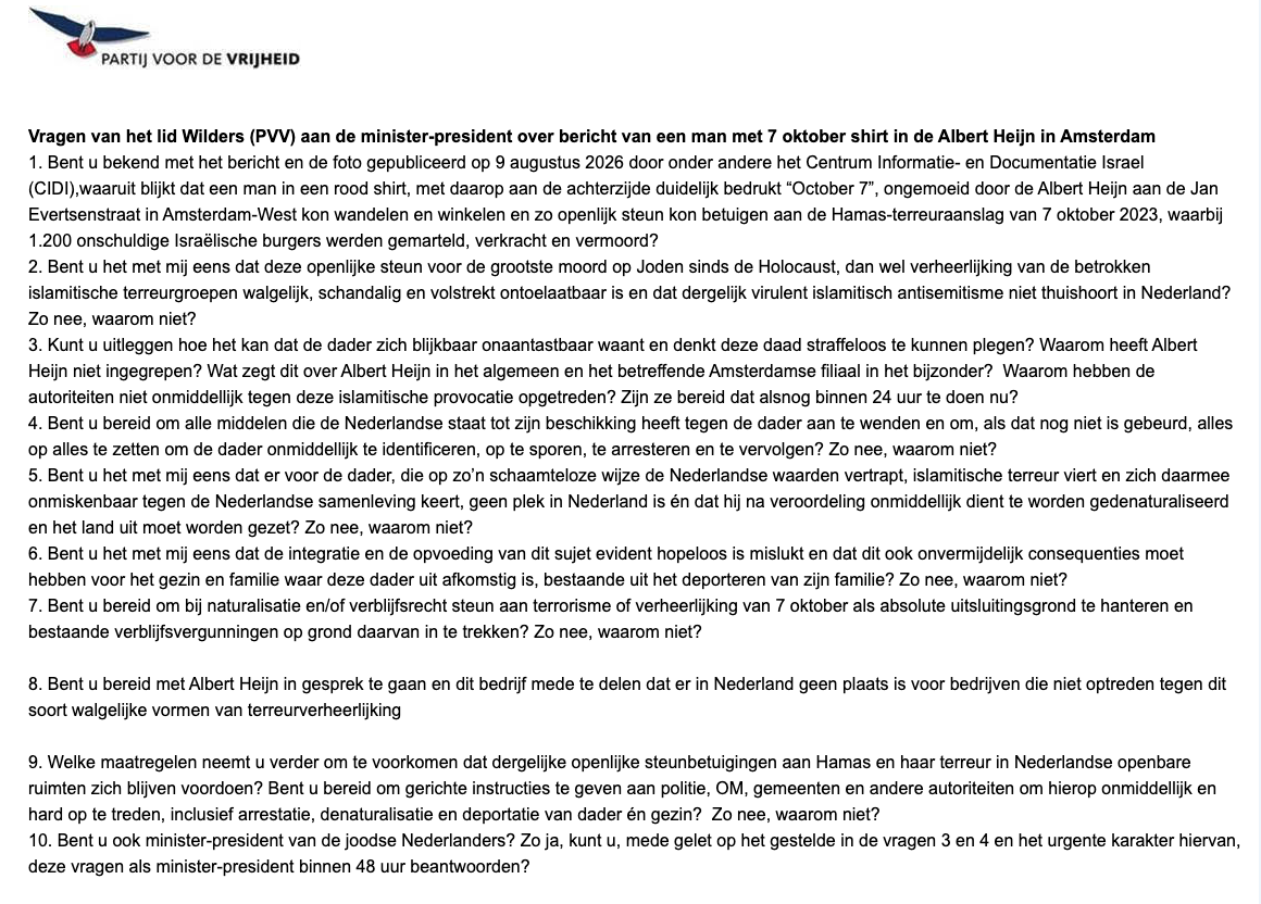baspaternotte's tweet photo. Kamervragen van Wilders over de kwestie gericht aan Jetten. Dat heeft de PVV-chef goed onthouden. Tijdens 'zijn' kabinet werd Schoof voortdurend gevraagd om te 'normeren', niet de vakminister. Dus zeg het maar: "Bent u ook minister-president van de joodse Nederlanders?" https://t.co/0pJc26TYrj