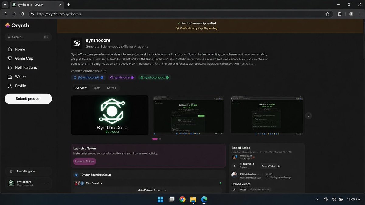 SynthocoreAI's tweet photo. Submitted Synthocore to @orynth today.

A small tool I built to generate @solana -ready skills for AI agents — just describe what you need and get clean, usable output for Claude, Cursor, or your own agents.

Still early, but already useful.
Would love your feedback.

https://t.co/MTLBNyY6fn