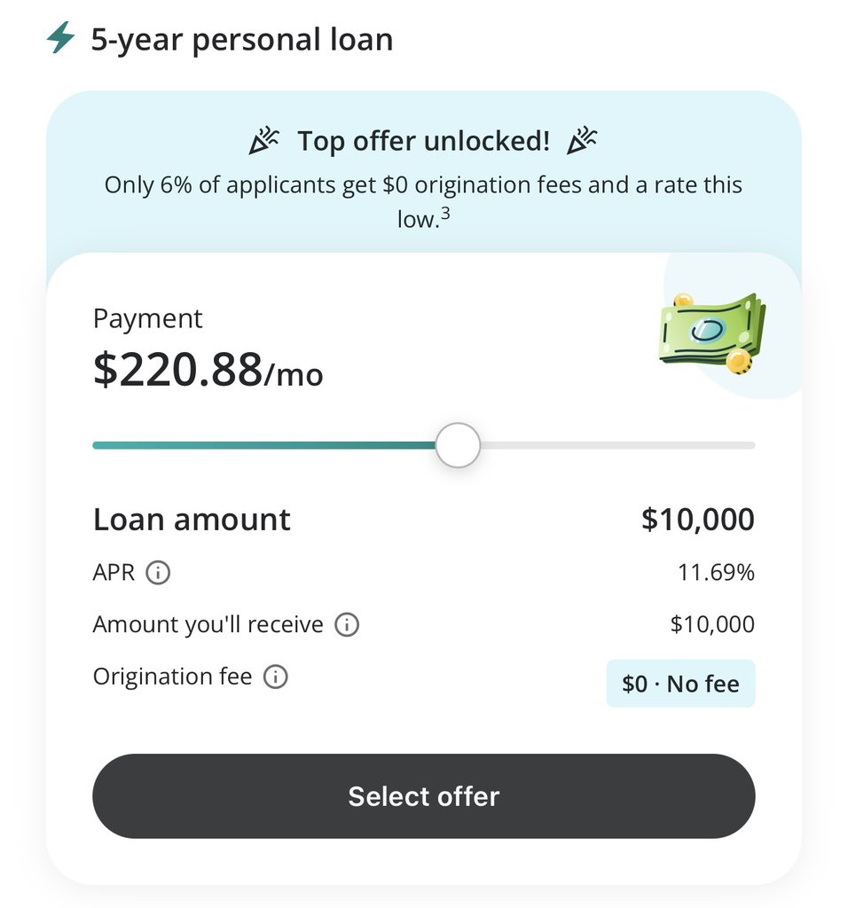 HenryInvests's tweet photo. This is the difference in my Upstart $UPST interest rate for a $10,000 loan from July 26th to today, August 10th.
No $600 origination fee, 25bps lower interest rate - materially lower APR. #UTPI has gone from 50.9 to 52.9 (+3.9%) during this timespan - maybe UMI has come down? Interesting nonetheless