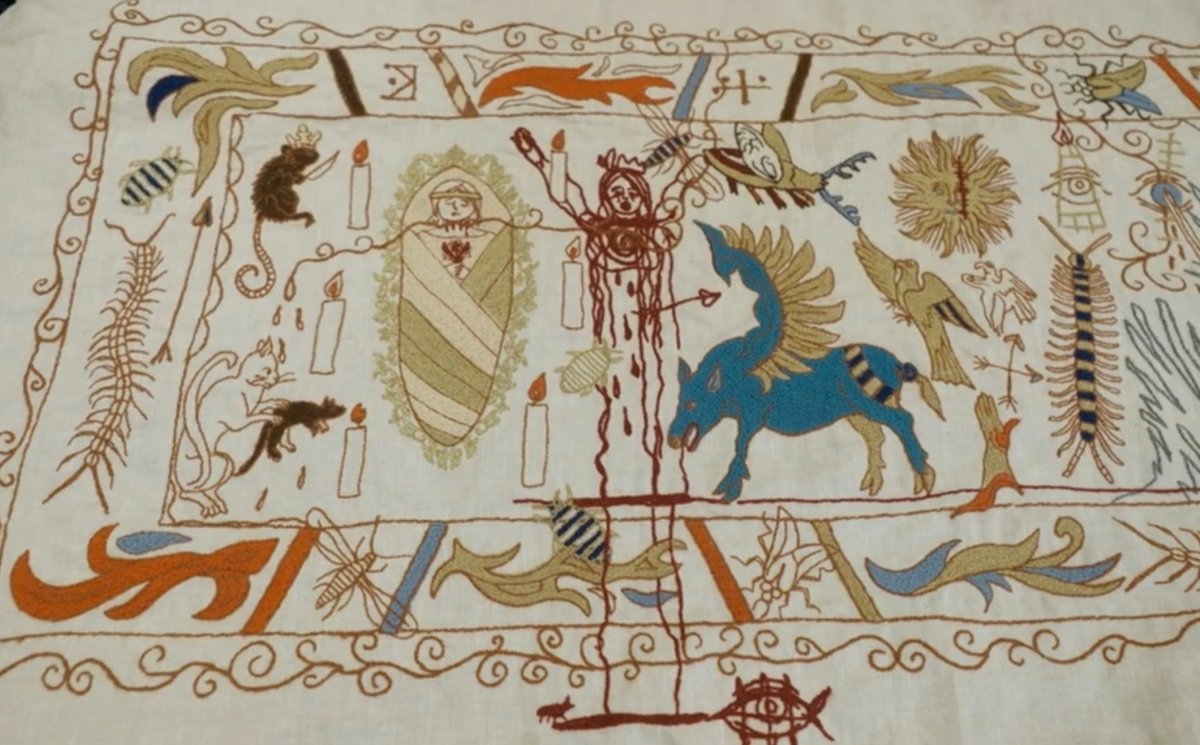 westerosies's tweet photo. Queen Helaena Targaryen’s tapestry behind the scenes of #HouseOfTheDragon Season 3. https://t.co/tVelBqtyFq