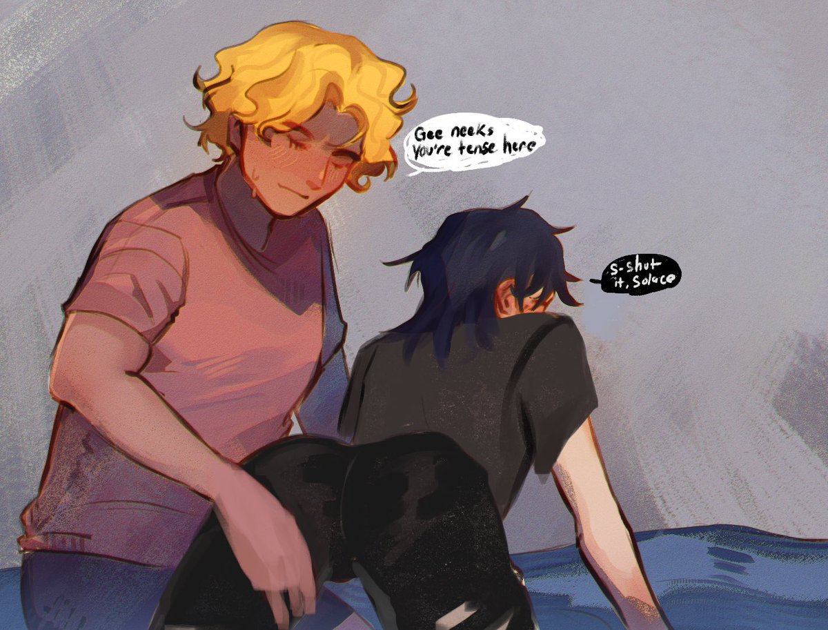 GenzyAnn's tweet photo. Nico had a tough day I guess so Will’s giving him a massage 
#solangelo #percyjackson #willsolace #nicodiangelo https://t.co/2ga8GkpiK2