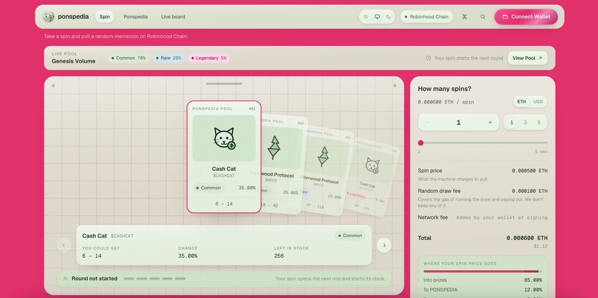 ponspedia's tweet photo. Ponspedia : Day 4 devlog

Day 3 was focused on hardening the full loop between the archive, the Machine, and Pons V2 settlement.

Genesis Volume is now operating with $CASHCAT and $WOOD inside a finite, transparent reward pool. The 70% Common, 25% Rare, and 5% Legendary weights are published before execution, alongside reward ranges, remaining inventory, and fee routing. 85% of the volume flows back into prizes, turning every spin into measurable distribution rather than a hidden loot box.

The live board is also recording the post-settlement state. Every spin is indexed with its reward, rarity tier, and contract reference, while uptime, volume, total spins, and cumulative payouts update in real time. The first tracked session processed four spins, distributed 120 $WOOD and 6 $CASHCAT, and recorded a 56 $WOOD Rare as its largest pull.

The architecture now follows a complete observable path:

Published configuration → user execution → onchain settlement → indexed result → public verification.

We also opened the Ponspedia chat, giving the Pons Family a place to trace projects, discuss new volumes, and report issues directly.

The main Day 3 blocker appeared at the Pons V2 migration and creator-fee layer. The token entered migration, but the claimable balance was not reflected correctly in the interface. The issue has been escalated to @MEADGod, and a temporary deployer-side claim process was used while the normal claiming path is being fixed. We are now reconciling settlement records against the dashboard before routing those funds into marketing.

Next on the build queue:

• Harden migration-state detection and retry handling
• Reconcile creator-fee indexing with onchain receipts
• Add clearer explorer references for every settled spin
• Strengthen inventory accounting and exhaustion guards
• Continue indexing the Pons Family graph
• Prepare $PONS, $TENDIES, and $HOODRAT for future volumes

Day 4 did more than add features, it exposed the edge cases that only appear when real users, real inventory, and real settlement begin moving together.

The Machine is live.
The data is public.
Now we harden the rails.

$PONSPEDIA
0xfc5bcfb6c3d698f6e1e466f28a6a32c5675d8b73

https://t.co/CHtyDF78IW