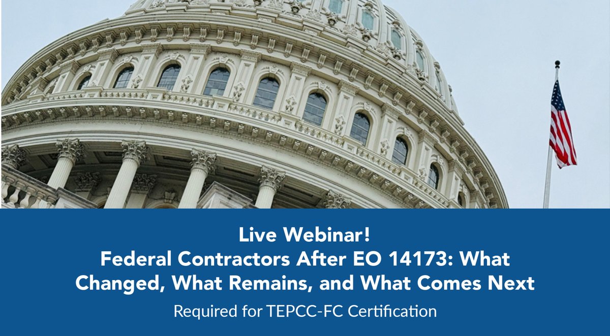 HR_Unlimited's tweet photo. [Webinar 9/9] EO 14173 changed federal contractor compliance—but Title VII obligations remain. Join our webinar to learn what changed, what didn't, and what's next.

Required for TEPCC-FC Certification.

Register today: https://t.co/TAqWwHeALp

#FederalContractors #HR #TitleVII https://t.co/cDhdVAwxUO