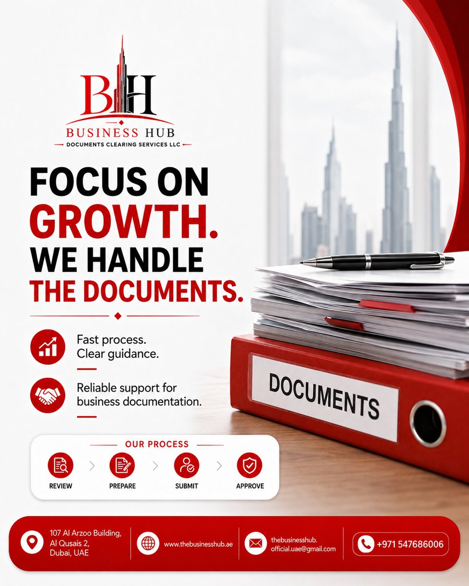 BUSINESSHUBDOC's tweet photo. Focus on growth — we’ll handle the documents. 📄✅
Fast process. Clear guidance. Reliable business documentation support.

📞 +971 54 768 6006
🌐 https://t.co/2c65OuirmB 
#BusinessHub #DubaiBusiness #DocumentClearing #BusinessSupport #DubaiUAE https://t.co/uu6alySZ6y