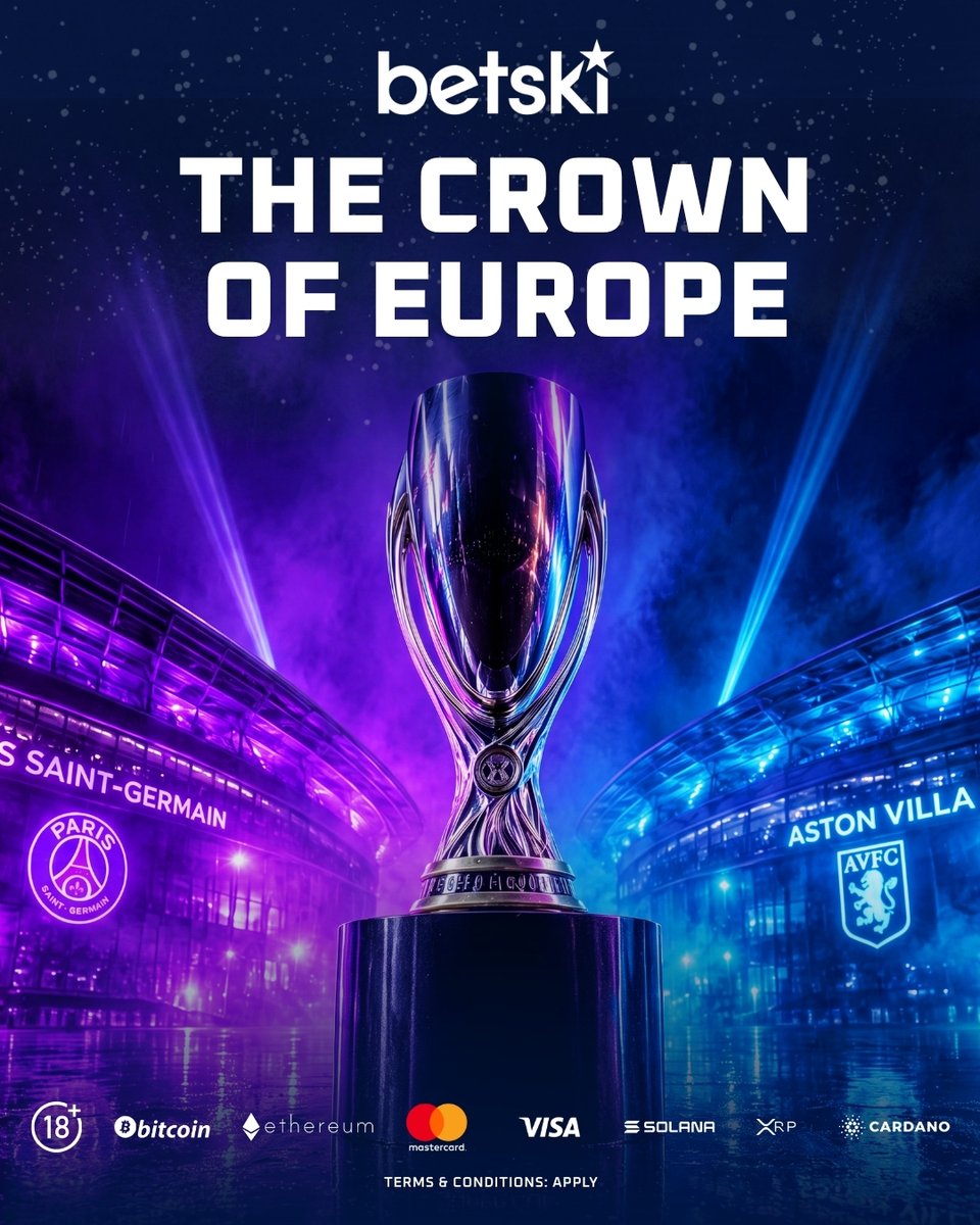 Betski's tweet photo. 🏆 The Crown of Europe is on the line tomorrow
🔥 PSG vs Aston Villa
⚽ Guess the winner and the total goals in the match
❤️ Like and share to enter
🎁 3 winners will get a $25 Freebet
👇 Drop your prediction below https://t.co/wvQ5Ch5dlB