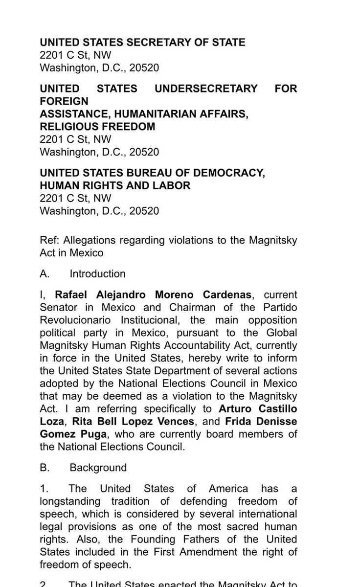 MLopezSanMartin's tweet photo. 🚨 @alitomorenoc denuncia ante el Departamento de Estado de 🇺🇸 EU la mordaza del INE por llamar “narcopartido” a Morena

“¡No nos van a callar! Vamos a seguir defendiendo la libertad de expresión y a México” https://t.co/MZP3tYwrdZ