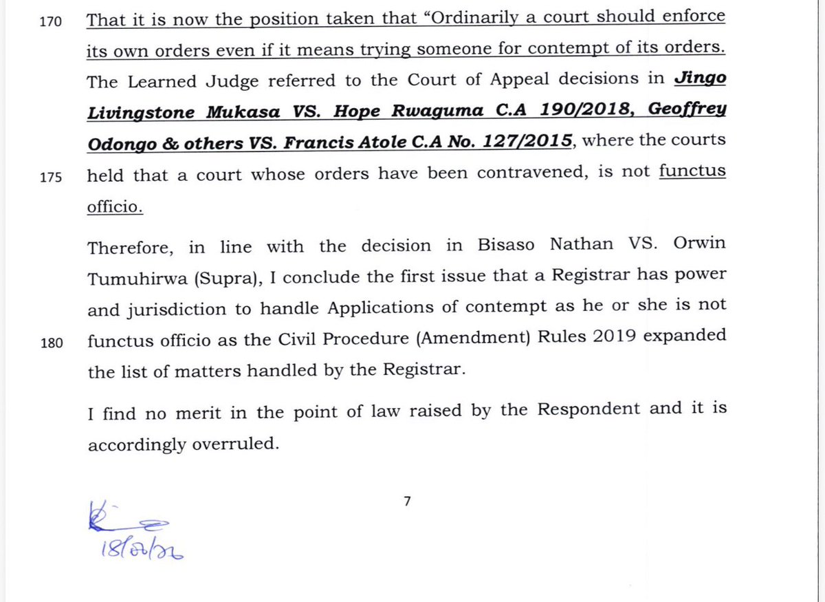 SpireJim's tweet photo. Some of you have been asking whether a Registrar had powers (jurisdiction) to hear a case of Contempt of Court. We raised it, and this was his response: https://t.co/xaoyQfceyn