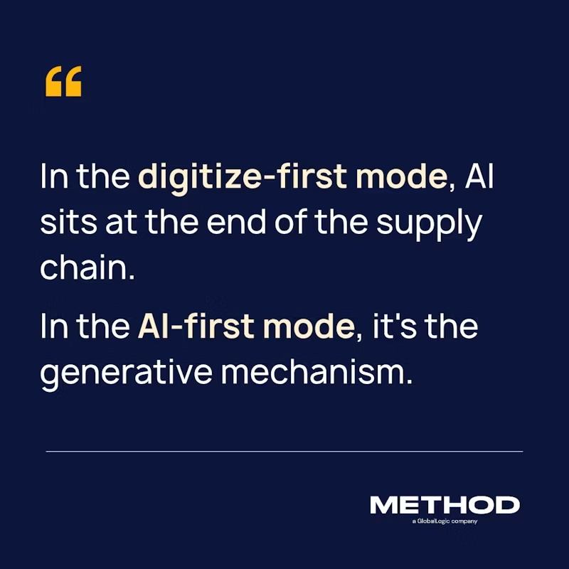 method_inc's tweet photo. Traditional deployment sequences force companies to wait years accumulating structured data before deploying AI. By placing modern vision systems directly at the source, AI creates records from physical signals on day one without prior logging protocols. https://t.co/23oJlUW8QX https://t.co/qwnlRkJOWY
