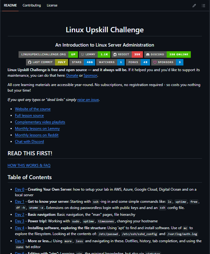 RodmanAi's tweet photo. STOP WATCHING LINUX TUTORIALS. START BREAKING SERVERS. 

I found a FREE open-source challenge that teaches Linux by making you actually manage a real server.

No 40-hour course.
No boring lectures.
No “memorize these 50 commands.”

Just 20 days of hands-on Linux.

→ Day 0: Create your own server
→ SSH into it
→ Navigate the filesystem
→ Create users & manage permissions
→ Control processes & services
→ Configure networking
→ Read logs
→ Harden security
→ Actually manage a Linux server

You spend just 1–2 hours a day doing real tasks from the terminal.

And it works with:
→ Ubuntu Server
→ AWS
→ Azure
→ GCP
→ DigitalOcean
→ Hostinger
→ Or a local VM

100% free.
100% open source.
Learn at your own pace.

The goal isn't to “learn Linux commands.”

It's to finish the challenge and think:

“Yeah, I can actually manage a Linux server now.”

If you're learning DevOps, Cloud, Cybersecurity, or Backend…

SAVE THIS. You’ll thank yourself later.

REPOOO 👇