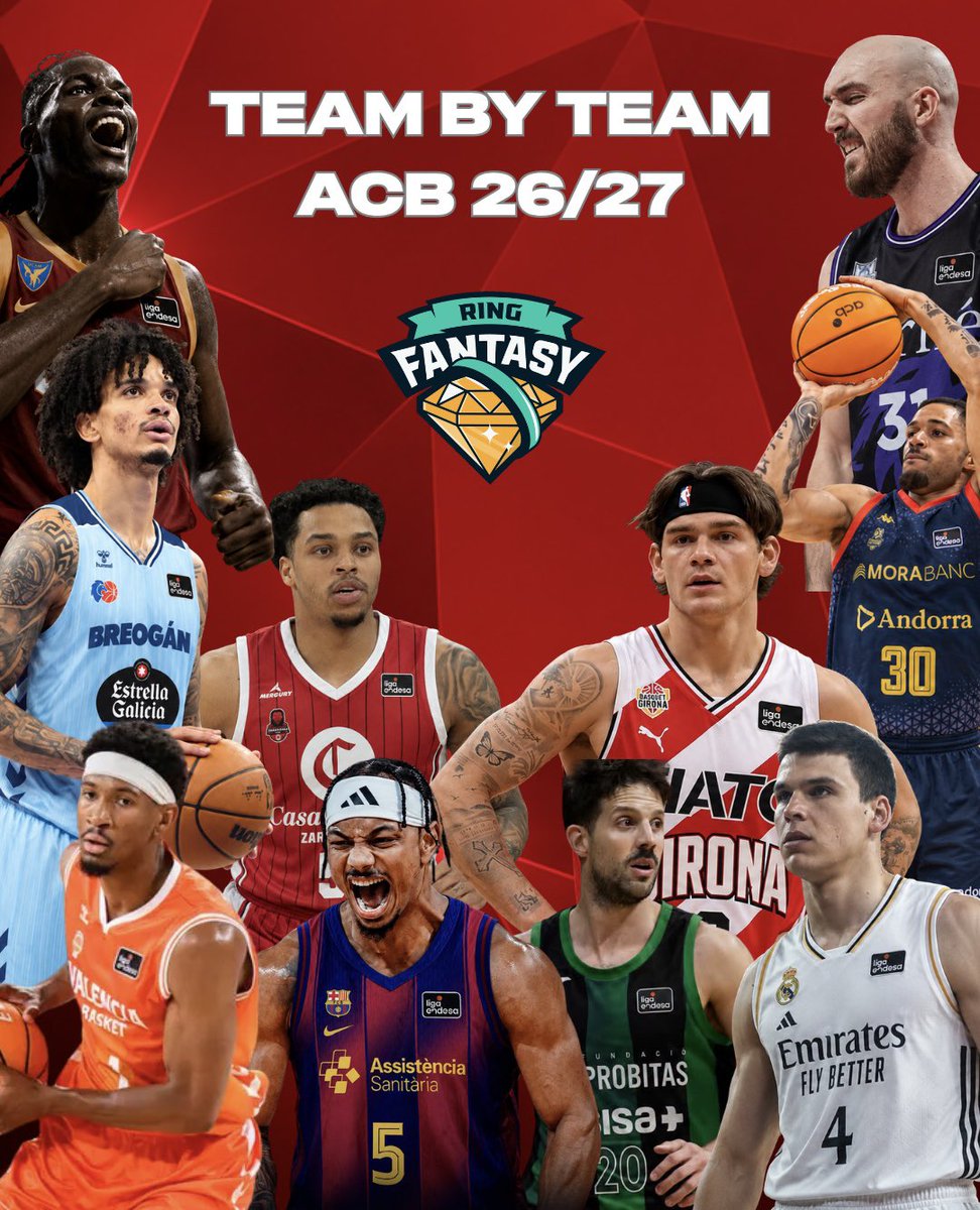 RingFantasyACB's tweet photo. Empezamos con el #TeamByTeam de la próxima temporada @ACBCOM 🤩
🏀Cada día un equipo #ACB, destacando quién creemos que va a ser la ⭐️estrella, el jugador caliente🔥, el 💎diamante en bruto y el 🔒seguro del equipo!
🤓A estudiar para el draft @RingFantasyACB https://t.co/L4dmuvp5s2