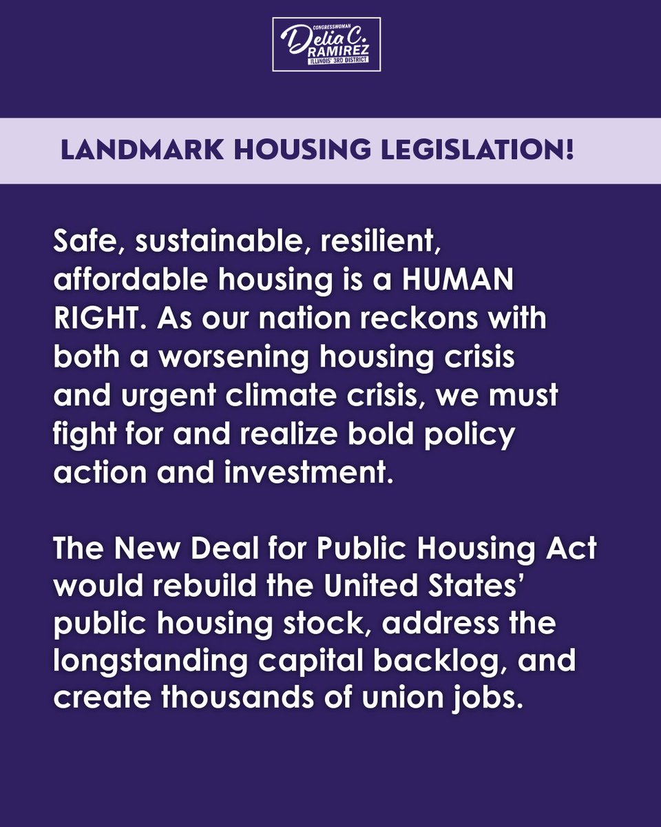 repdeliaramirez's tweet photo. I am proud to stand with @RepAOC and @SenSanders in reintroducing the Green New Deal for Public Housing Act!

The Green New Deal for Public Housing is a bold solution to our housing crisis, securing the future of our public housing, prioritizing climate and racial justice, and strengthening our economy and labor force.
