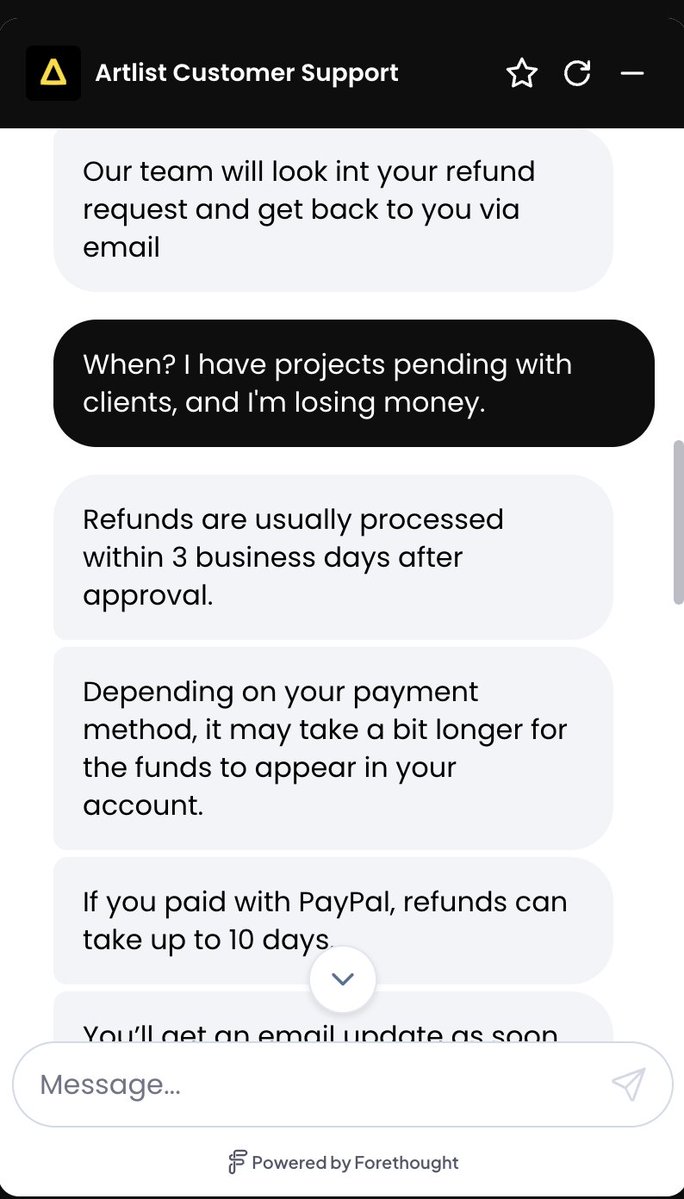 vladimircherner's tweet photo. To be honest, I’m just in shock. 

A platform that’s always been reliable in every way—one that’s never raised any concerns — is now simply breaking the commercial agreements it promised to honor. 

I can’t get a refund guarantee; they’re forcing me to switch to a plan I don’t need and won’t communicate with me directly. 

What do you call that? It’s just fraud!! @Artlist_io  has ruined itself in my eyes.