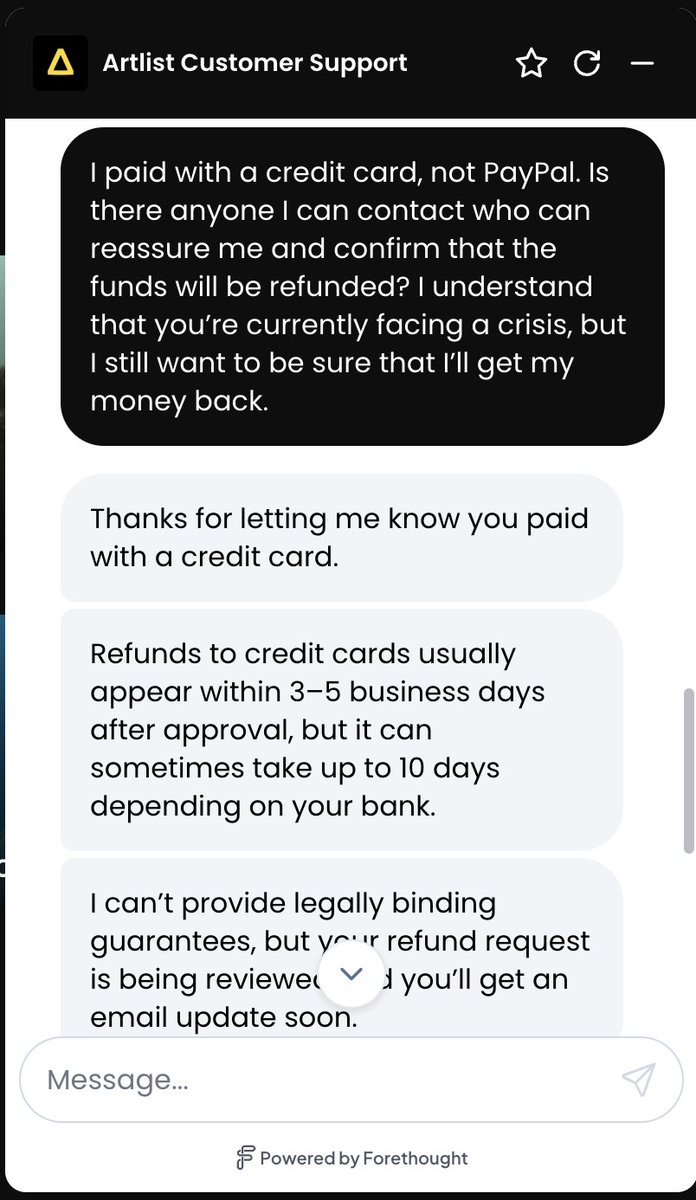 vladimircherner's tweet photo. To be honest, I’m just in shock. 

A platform that’s always been reliable in every way—one that’s never raised any concerns — is now simply breaking the commercial agreements it promised to honor. 

I can’t get a refund guarantee; they’re forcing me to switch to a plan I don’t need and won’t communicate with me directly. 

What do you call that? It’s just fraud!! @Artlist_io  has ruined itself in my eyes.