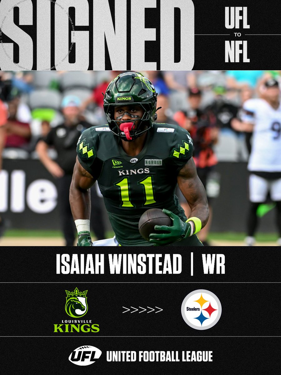 TheUFL's tweet photo. Opportunity earned 💪

Another Kings WR is NFL Bound, with Isaiah Winstead signing with the Pittsburgh Steelers!

#UFLtoNFL https://t.co/jZQstCLhow
