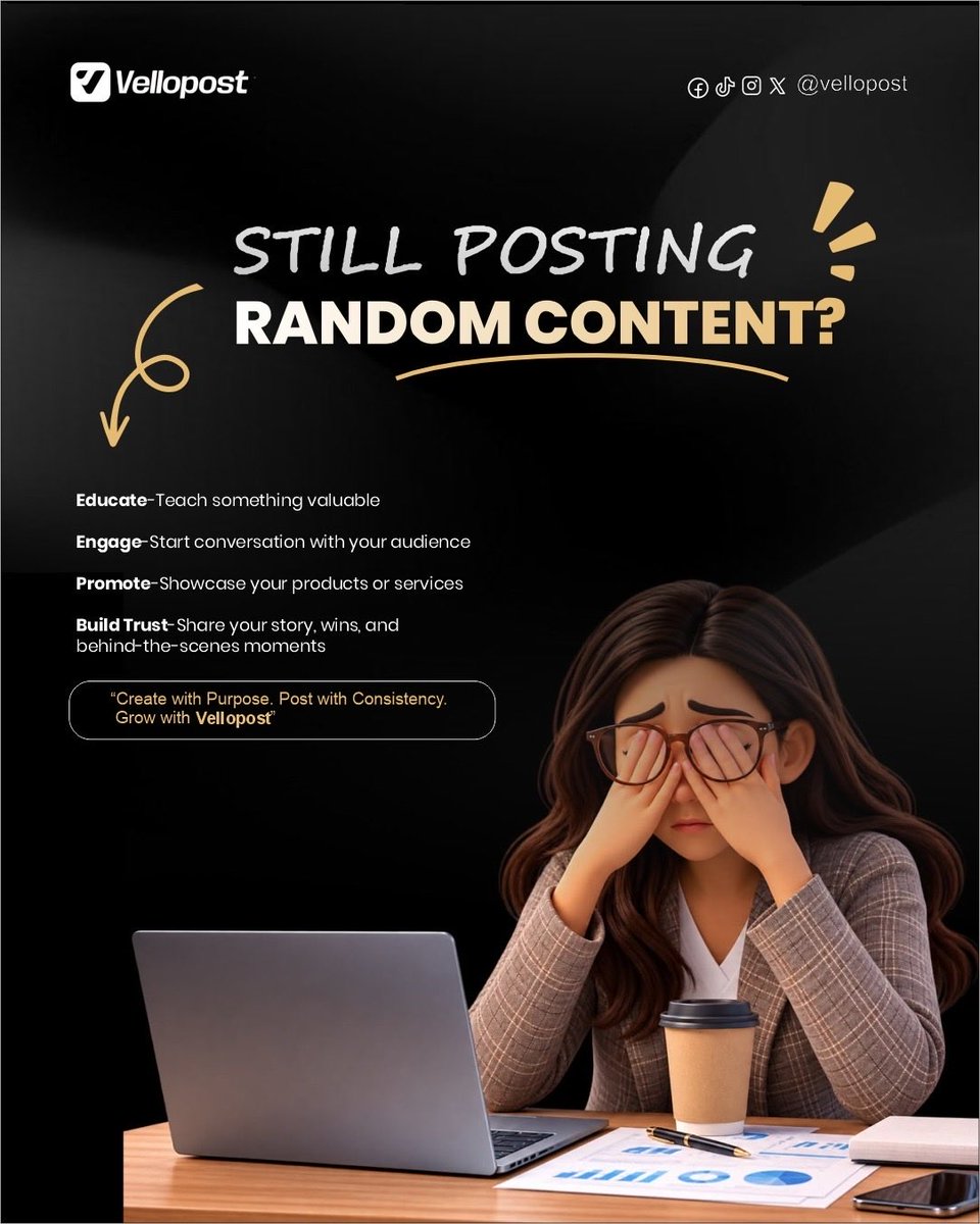 Vellopost's tweet photo. Stop asking:
❌
"What should I post today?"
Start asking:
✅
"Which content pillar am I posting today?"
A simple framework:
📚
Educate
💬
Engage
🎯
Promote
🤝
Build Trust
That's how consistency is built.
#Vellopost #ContentMarketing #Creators https://t.co/JsvBw2C0oJ