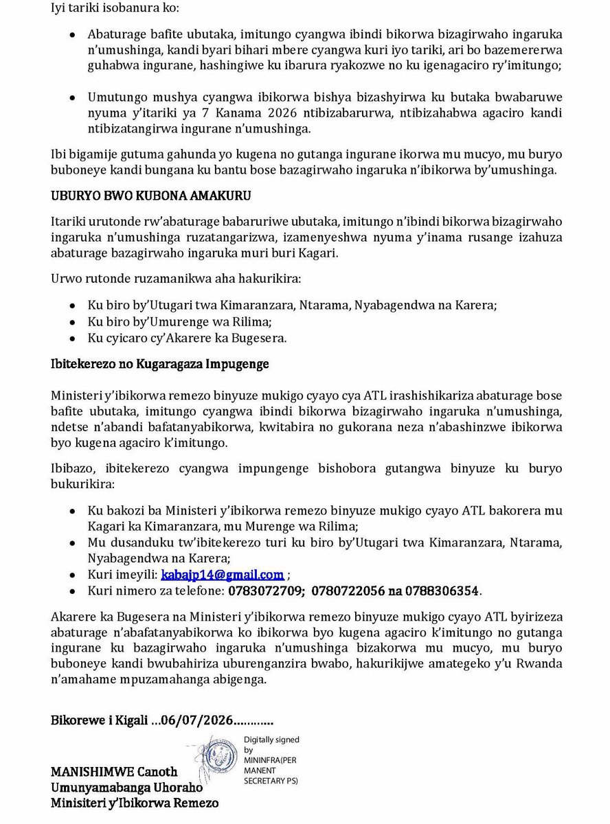 Imvaho_Nshya's tweet photo. Aviation Travel and Logistics Holding Limited (ATL): Itangazo rusange rigenewe abazagirwaho ingaruka n’ibikorwa by’umushinga wo guteza imbere Umujyi w’Ikibuga cy’Indege (Airport City)

https://t.co/bKPdNa0USU https://t.co/Qj1j8uthsk