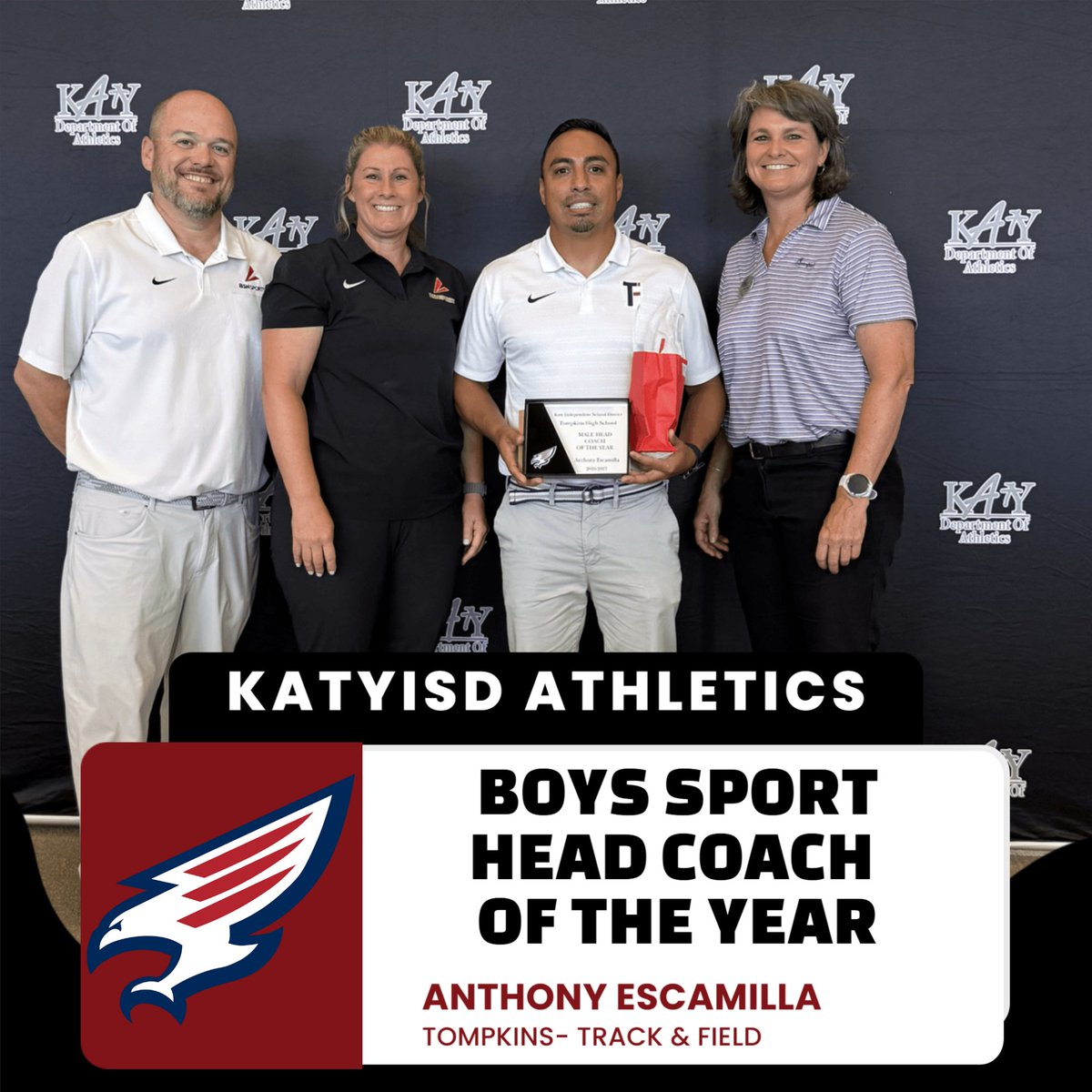 KatyISDAthletic's tweet photo. We would like to congratulate Anthony Escamilla on being named Boys Sport Head Coach of the year! https://t.co/1l9akUa92q