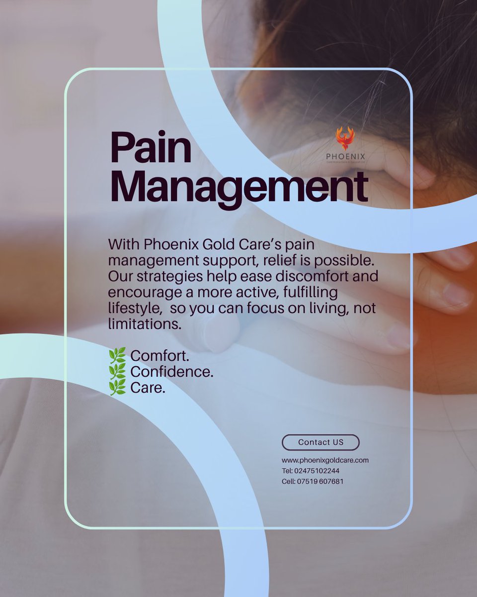 PhoenixGoldCare's tweet photo. With Phoenix Gold Care’s pain management support, relief is possible. Our strategies ease discomfort and encourage a more active, fulfilling lifestyle so you can focus on living, not limitations. 
#PhoenixGoldCare #PainManagement #ComfortConfidenceCare #CompassionInCare https://t.co/JQnjTkOkS2