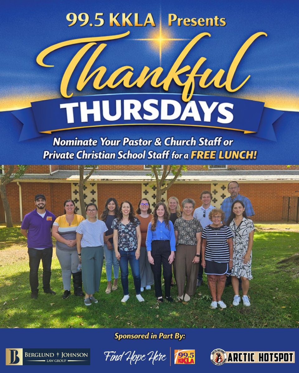 kkla995fm's tweet photo. The KKLA  Team visited Emmaus Lutheran Church &amp; School, to honor Principal Cynthia Spiva &amp; staff. Each week KKLA selects a church or school from the nominations received from listeners and rewards them with lunch courtesy of Arctic Hotspot  &amp; Berglund &amp; Johnson Law Group https://t.co/cdBLLSTJhq