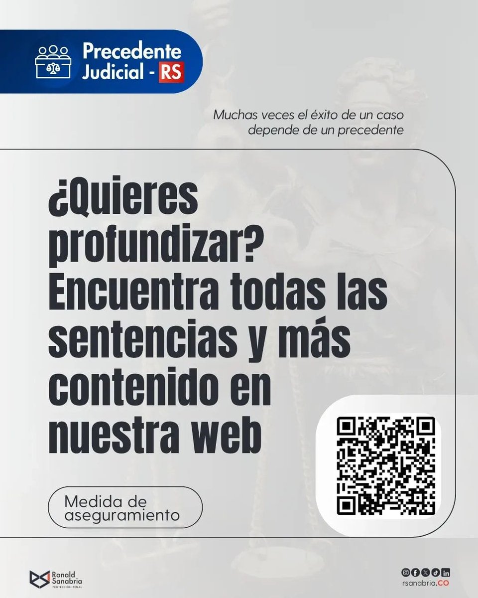 Ronaldsanabria1's tweet photo. ⚖️ Privar preventivamente de la libertad exige mucho más que una sospecha.

📚 Consulte las providencias completas: https://t.co/N77HhXqywR 

La medida de aseguramiento es una decisión excepcional que exige una justificación rigurosa sobre su necesidad, proporcionalidad y fundamento probatorio. La jurisprudencia ha venido reforzando precisamente esa idea: restringir la libertad antes de una condena impone cargas argumentativas estrictas a quien la solicita y, especialmente, al juez que decide imponerla, mantenerla o prorrogarla.

Aquí encontrarás decisiones que permiten comprender los límites de esta figura y las garantías que deben rodear su aplicación en el proceso penal.

#PrecedenteJudicialRS #MedidaDeAseguramiento #DerechoPenal #LibertadPersonal #ProcesoPenal #LitigaciónPenal #Jurisprudencia #CorteSupremaDeJusticia
