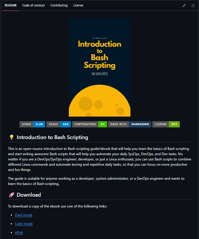 InduTripat82427's tweet photo. Most developers use Bash every day.

But very few actually know how to use it properly.

This open-source Bash scripting guide changes that.

You’ll go from:

→ Variables & loops
→ Functions & debugging
→ Custom commands
→ JSON parsing
→ API integrations
→ Real DevOps & SysOps automation

No boring theory.

Just practical Bash skills you can use to automate the repetitive work you do every single day.

And it’s completely FREE.

One GitHub repo worth bookmarking:

Your terminal is way more powerful than you think.