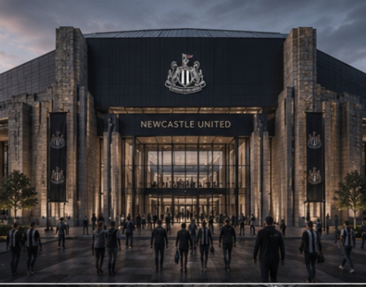 super_Chayy's tweet photo. @donaghy_media @NUFCgallowgate Love the idea. Modern stadium but with castle style entrance, neoclassic accents and uprights. Modern glass facades between. New era but nod to the past and the wider city.  Colloseum of the North 💪 https://t.co/vBxoAZHOky