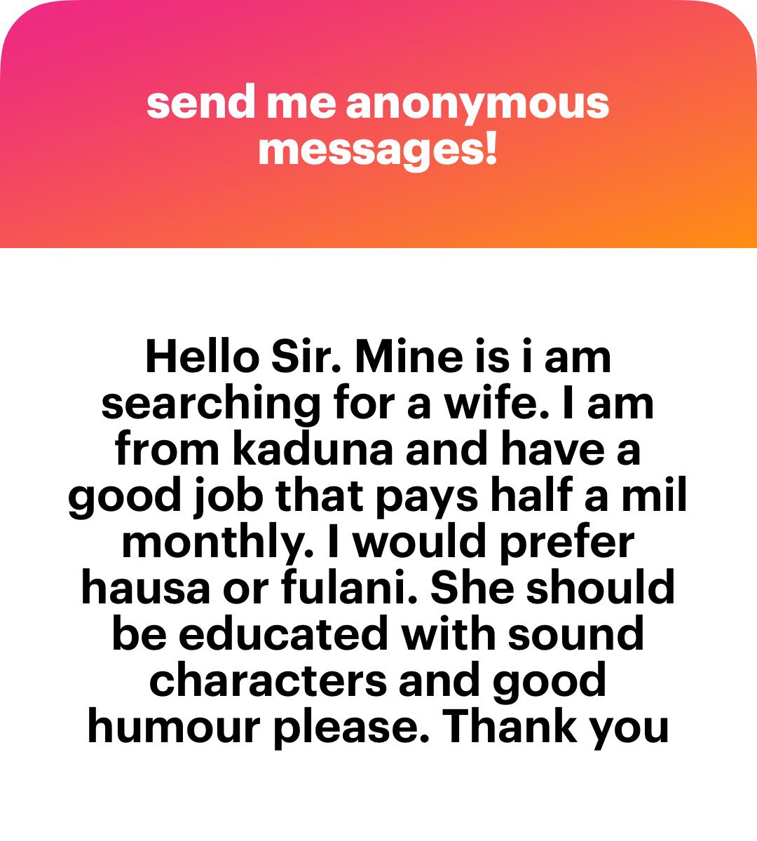 el_bonga's tweet photo. A brother is searching for a wife. May Allah bring a befitting one for you. https://t.co/Bb8rvOiNcf