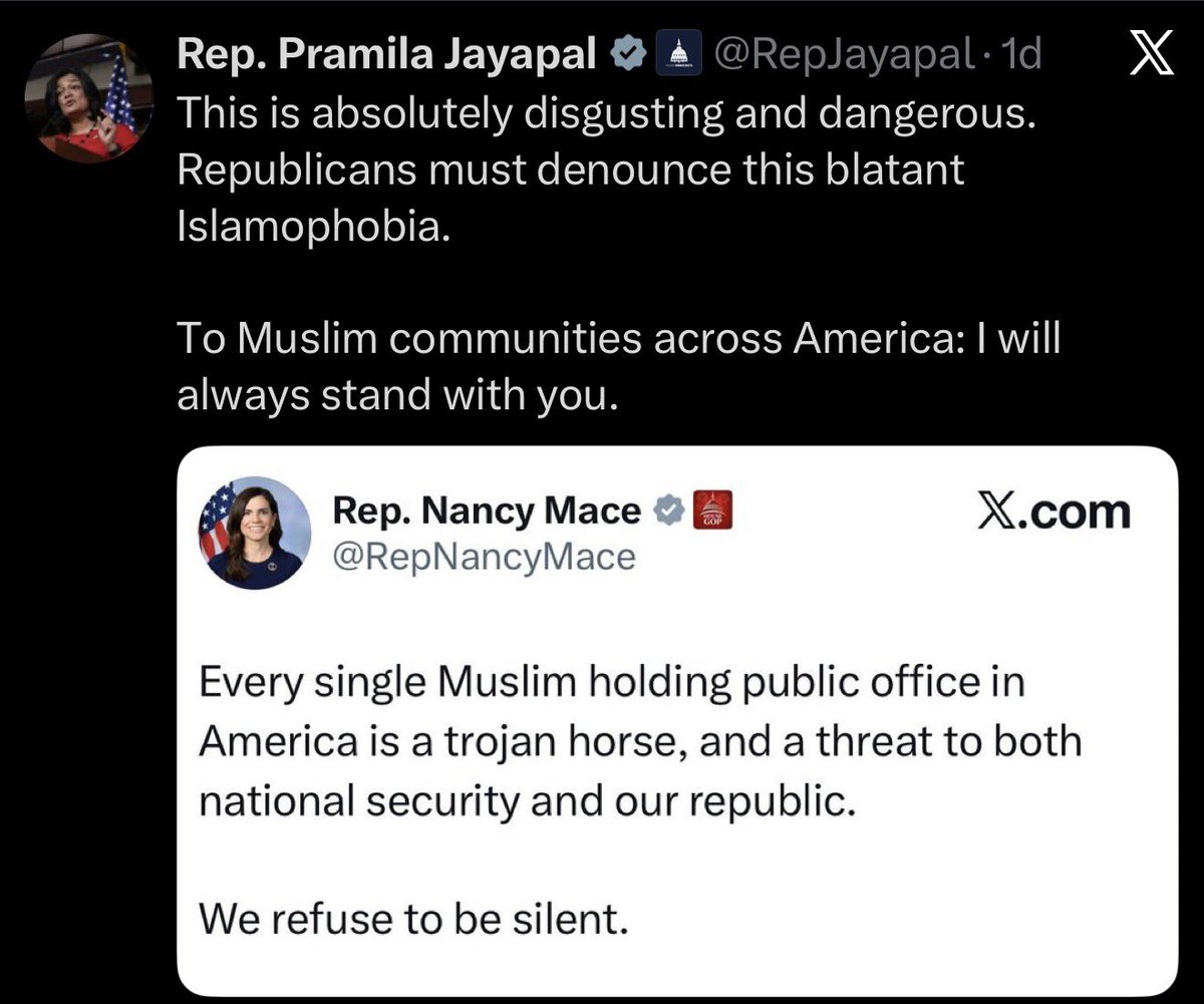 ZeekArkham's tweet photo. Hi Pramila,

Before you call on Republicans to start denouncing stuff, please allow me to bring some stuff up:

- Mamdani campaigned with someone who said we deserved 9/11. Never denounced it.

- Mamdani’s wife has been blatantly antisemitic. Never denounced it.

- Bernie Sanders, when called on it, chalked the “America deserved 9/11” rhetoric to “saying something dumb.” No denouncements.

- Abdul El Sayed hasn’t denounced his father’s involvement with terrorist-friendly groups.

- Ilhan Omar said “some people did something” about 9/11 and has a history of antisemitism. Democrats never denounced it.

If you’re calling on Republicans to denounce comments, how about you go first.