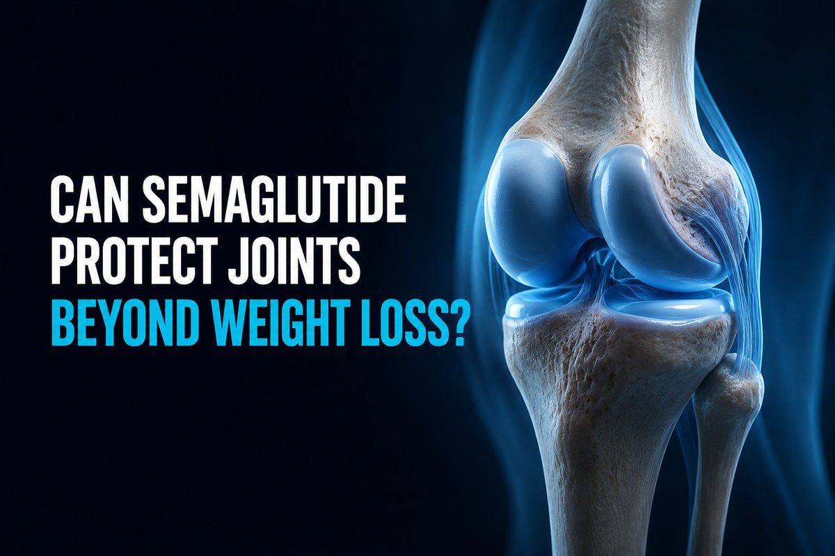 enhancedguides's tweet photo. What if part of semaglutide’s effect on joints has nothing to do with weight loss?

A 2026 study found that semaglutide reduced cartilage damage and pain in mice with obesity and osteoarthritis—even when researchers matched their weight loss to untreated mice.

The drug appeared to restore how cartilage cells produce energy.

The study also included a small 20-person pilot trial. After 24 weeks, the group receiving semaglutide plus hyaluronic acid showed better knee function and a 17% increase in cartilage thickness, compared with less than 1% in the hyaluronic acid-only group.

Interesting signal, but far from settled. The human trial was tiny, and semaglutide is not an approved osteoarthritis treatment.

Study: https://t.co/QoxacjLykn