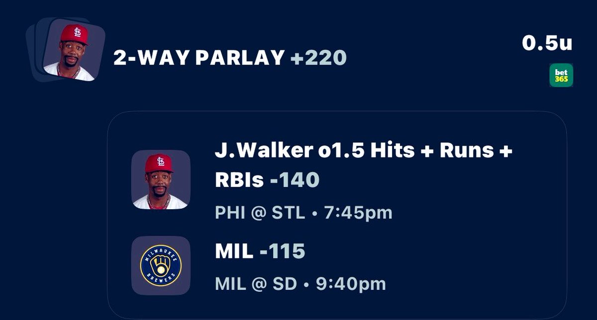plusmoneychef's tweet photo. Tonight’s PlusMoneyChef’s Picks:
       🍽️THE #MLB PLATTER🍽️
    🧢⚾️August 10th, 2026⚾️🧢 

I have TEN STRAIGHT bets &amp; ONE parlay!

+220 [0.50 Units]
🚨🚨Triple Your Money Parlay🚨🚨
➡️J. Walker o1.5 Hits+Runs+RBIs
➡️MIL Brewers Moneyline

Let’s have ourselves a night 👨‍🍳💕 https://t.co/fYlHhdXfcj