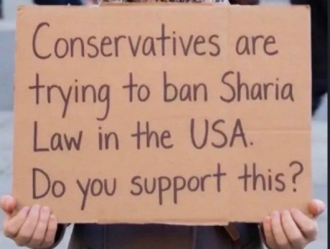 JeaninePirroRv's tweet photo. Conservatives are trying to ban Sharia Law in the USA.

Do you support this?

A. Yes...?👍 
B. No....? 👎 https://t.co/IflyonAP7p