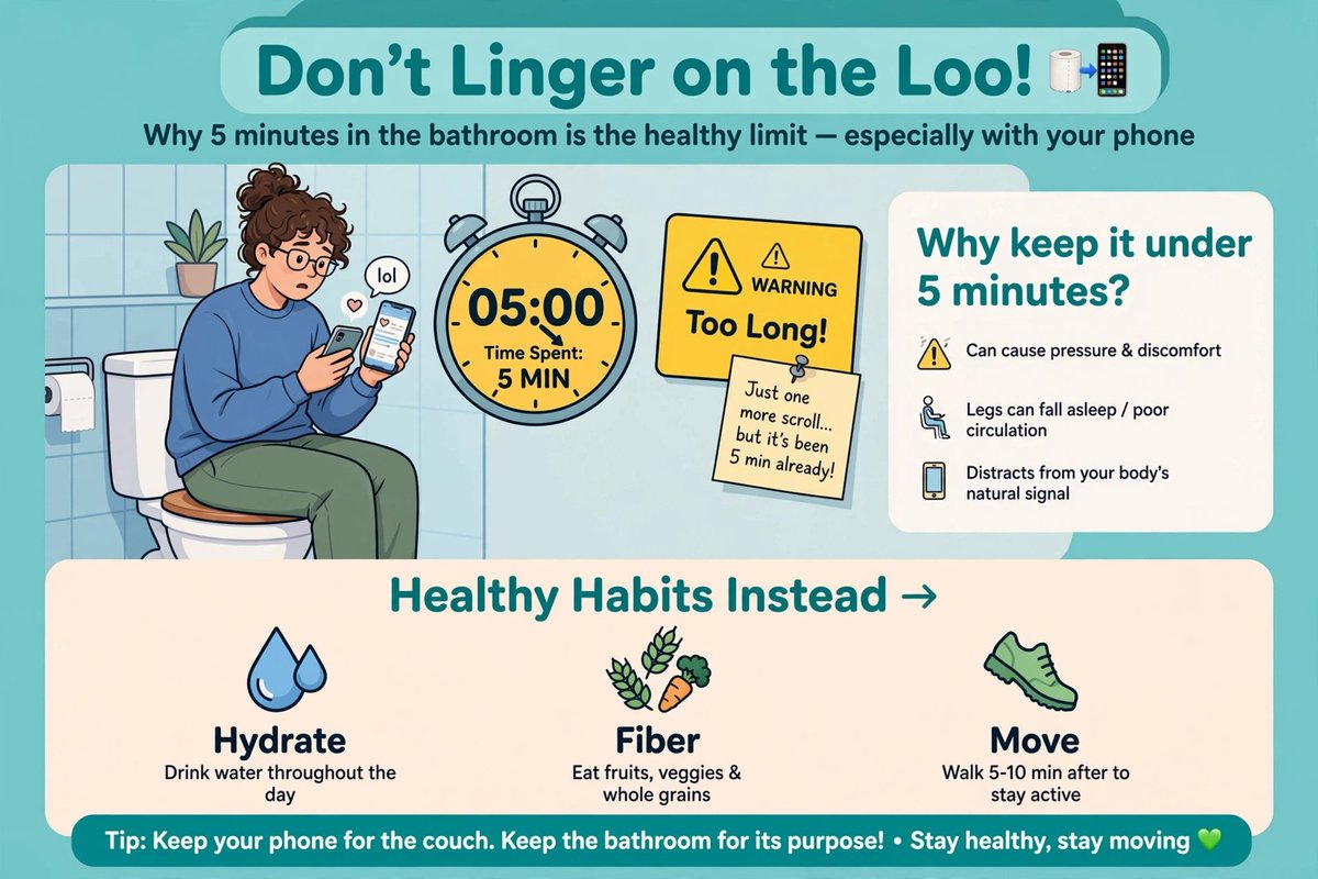 EnriqueKaCe's tweet photo. @NightSkyToday Heads up: cell phones don't cause hemorrhoids, but sitting on the toilet scrolling for 20 minutes does. Prolonged pressure dilates the veins. Tip: Go to the bathroom, do your business, and get out. Maximum 5 minutes. Your baby's little one will thank you 😅 #Health #UsefulTip https://t.co/igLZvQgZPM