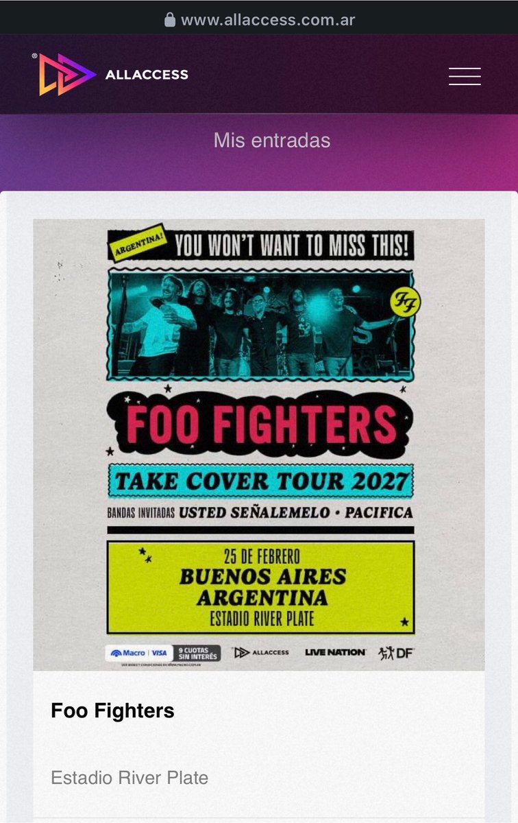 marcotss7's tweet photo. nos vemos en febrero Dave, aguante Foo Fighters 🫡 https://t.co/uxbpoEa4XR