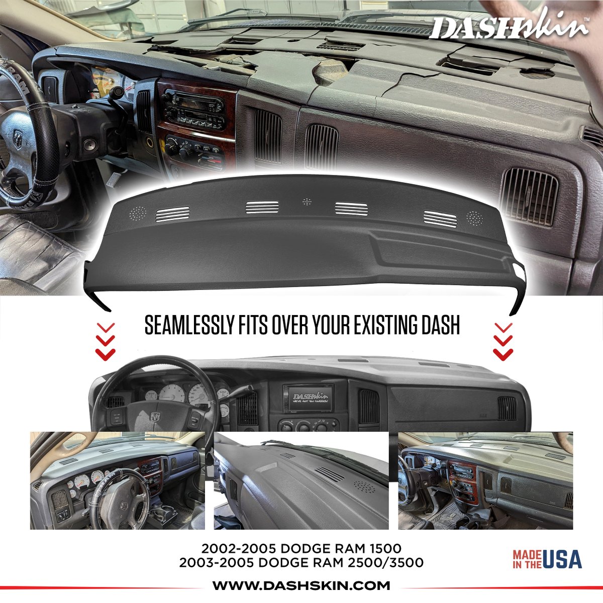 dashskin's tweet photo. That 2002–2005 Ram dash cracks, warps, and falls apart with age — DashSkin covers it in one seamless piece that blends in like it came from the factory.

https://t.co/P4BQF6r2EZ https://t.co/QJGZ8U25dR