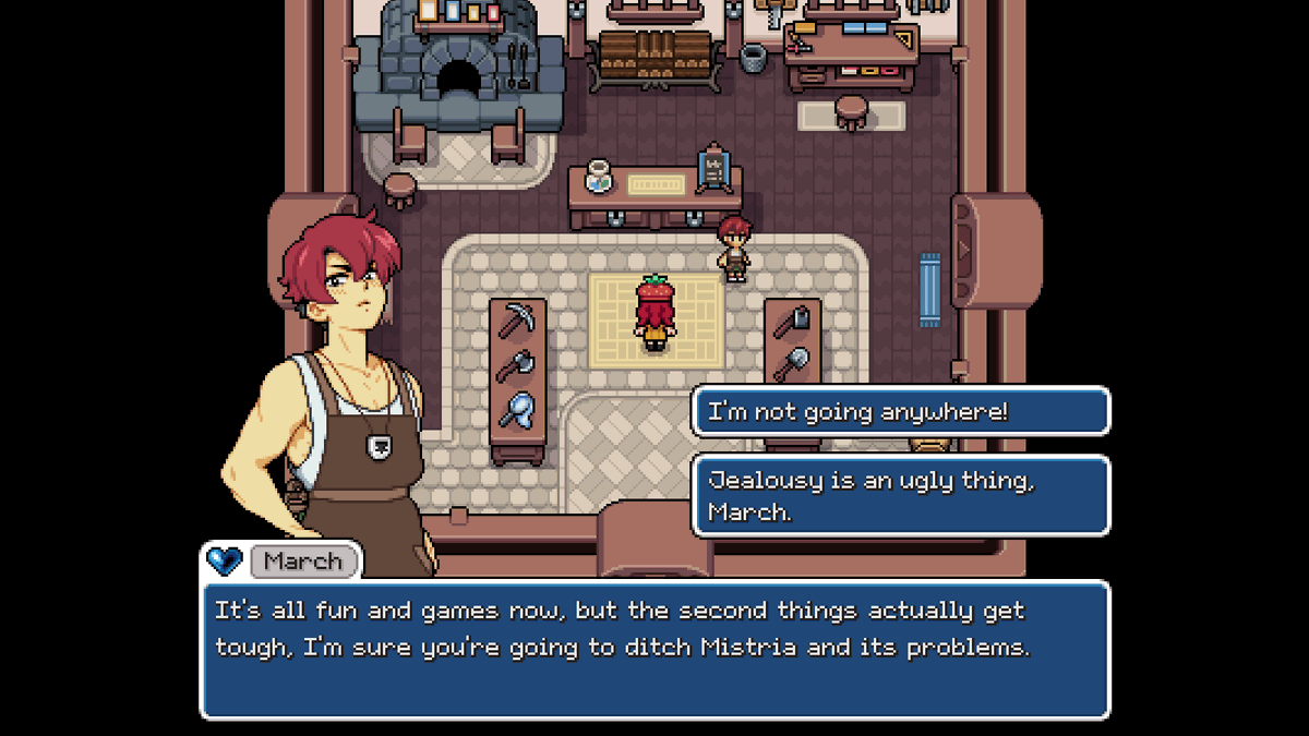 CherryTheVtuber's tweet photo. Always choosing the answers that put March in his place 

#FieldsofMistria https://t.co/YtHDYgjjxm
