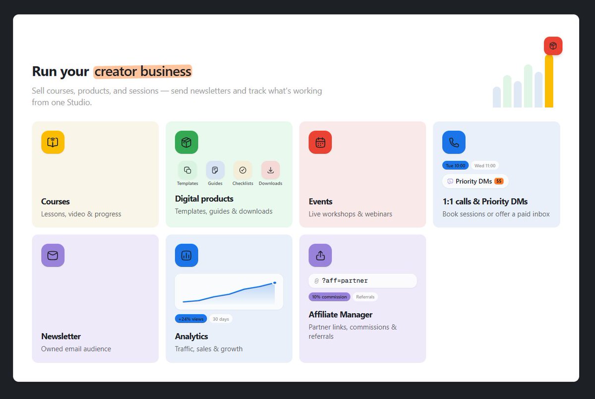 TraderMMO's tweet photo. Creators don’t have a content problem. They have a stack problem.

Personal site + community + courses + newsletter + payments + DMs = audience everywhere, business nowhere.

Building https://t.co/VkawBCHAlq to fix that. Social-first. Business built in. https://t.co/YcDo6Hc8ot