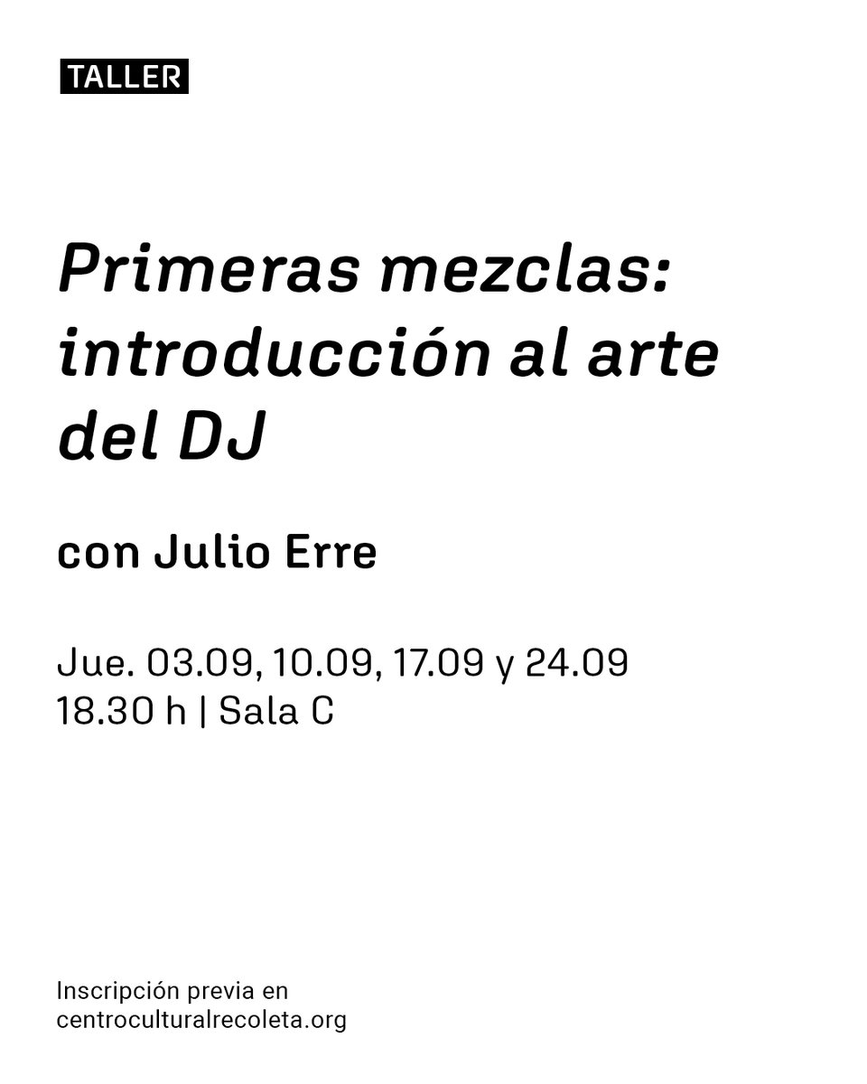 ElRecoleta's tweet photo. ✨TALLERES DE SEPTIEMBRE✨

Ya podés inscribirte en las nuevas propuestas que comienzan el mes próximo: periodismo para redes, teoría y práctica del cuento, introducción al DJing e ilustración de tarot. 

Inscribite: https://t.co/0Oh19l6tir https://t.co/X9pGIm53qK