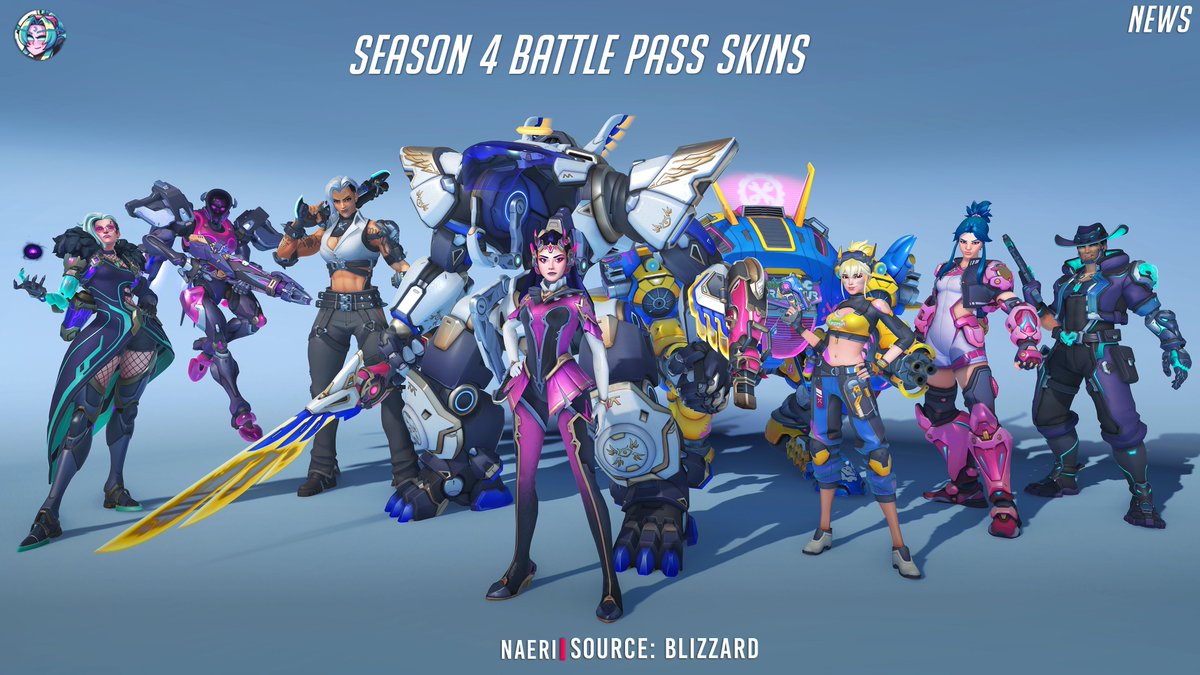 OverwatchNaeri's tweet photo. New #Overwatch Season 4 All Skins ✨

🟪Cyber ​​Theme Battle Pass Skin
🐑Fleece and Fangs
🌩️Young Gods
💖Music Arcade
🌸OWWC Crowdfunding Bundle
🌃Fantasy City (CN Only) https://t.co/uXeeenss1T