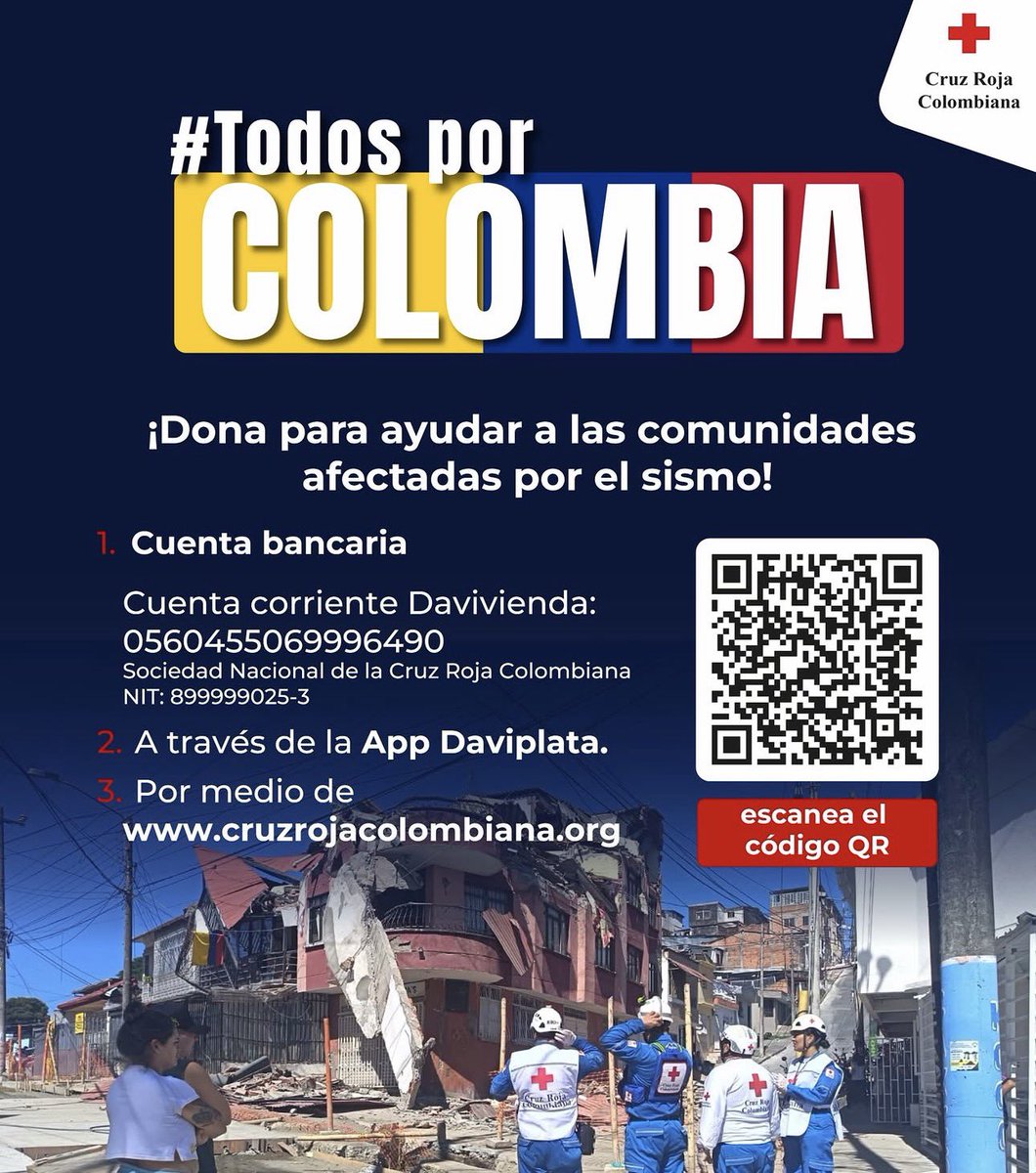 MPFinanzas's tweet photo. Vamos todos a ayudar a Colombia 🇨🇴 

Les dejo el link de la Cruz Roja Colombiana:

https://t.co/lmitwUEUee https://t.co/FKQZDZ50MP