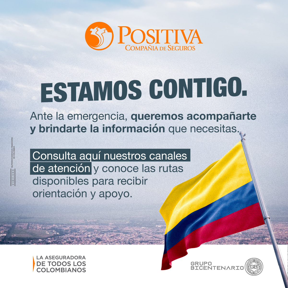 PositivaCol's tweet photo. 🇨🇴 Ante la emergencia por el sismo ocurrido hoy, nuestros servicios están habilitados.

📞 Línea Positiva: 01 8000 111 170
📍 Bogotá: (601) 330 7000
🕐 Atención 24 horas.

Para ARL y apoyo en crisis: opción 5 y luego 6. https://t.co/Ar2VPhJ5tX