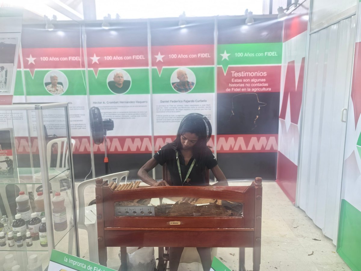 GTabacuba's tweet photo. 🌱 Tabacuba, junto a las OSDES del Minag, en el I Coloquio Internacional "Fidel: Legado y Futuro".
 Fidel supo que el tabaco es arte en manos de nuestros torcedores. Hoy los jóvenes tabacaleros mantienen viva esa tradición.
#100AñosConFidel #Tabacuba https://t.co/hZwAi6K6Hl