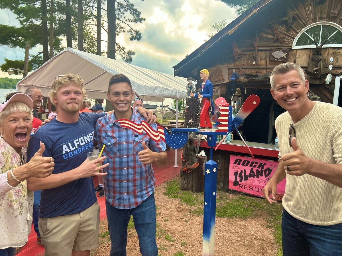 MikeAlfonsoWI's tweet photo. Yesterday on the campaign trail, I attended the Rib Lake Ice Age Days Parade, stopped by for a meet and greet at “The Rock” Trump bar, and finished up at the Wisconsin Valley Fair!

Don’t forget to vote for Trump-endorsed Michael Alfonso for Congress tomorrow, August 11🇺🇸🗳️ @SeanDuffyWI @evitaduffy_1