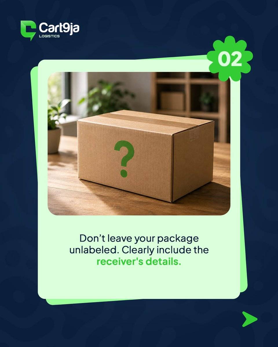 cart9ja's tweet photo. Here are 5 quick things to check before sending your package because a little preparation goes a long way and saves stress. 

Save this for your next delivery!

#cart9ja #logistics #delivery #shippingtips https://t.co/gwZVqfzzEb