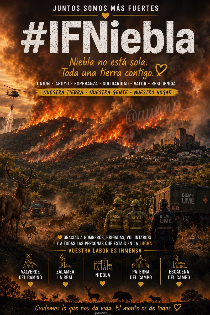 aunno_'s tweet photo. El corazón encogido,
Sabed que Huelva ,Provincia y resto de España 🇪🇸 está con vosotros/as.
Juntos somos más fuertes.
Por favor,inundemos las redes
Con apoyo en estos momentos tan duros y críticos .
💛
#ifniebla #infoca #ume #incendio #juntosmasfuertes @Plan_INFOCA @UMEgob https://t.co/f5ApWDvdXX