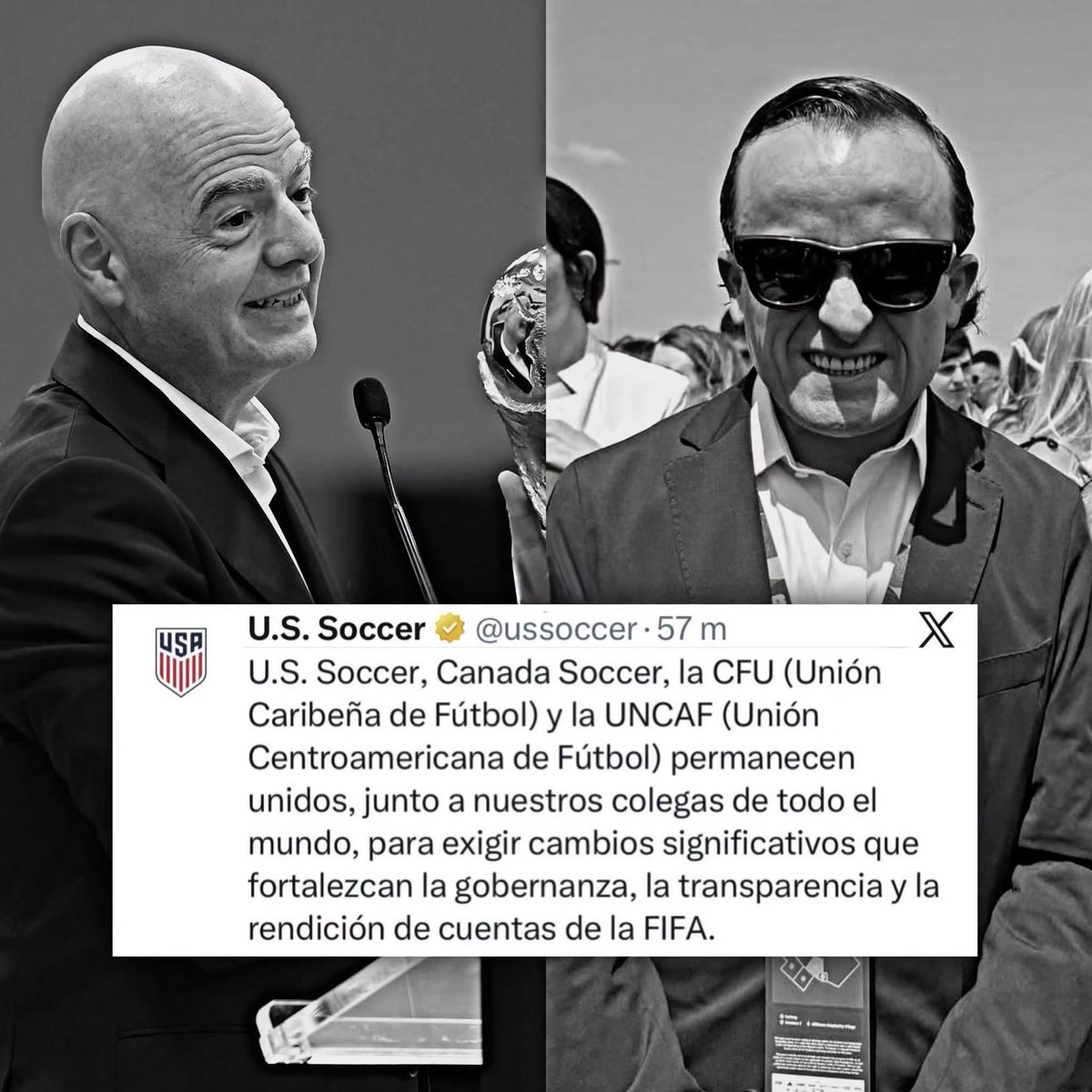 MotivacionesF's tweet photo. ¡EXPONEN A LA FMF! 🤯

US Soccer aseguró que TODA Concacaf, EXCEPTO México, está unida para exigir cambios en la FIFA y pedir la salida de Gianni Infantino de la presidencia.

Lo más llamativo: en el comunicado aparecen nombradas todas las federaciones que respaldan esta postura… menos la Federación Mexicana de Fútbol. 👀

México, una vez más, queda señalado por su postura frente a la FIFA.

CADA DÍA QUEDAN MÁS EXPUESTOS 🤡🇲🇽