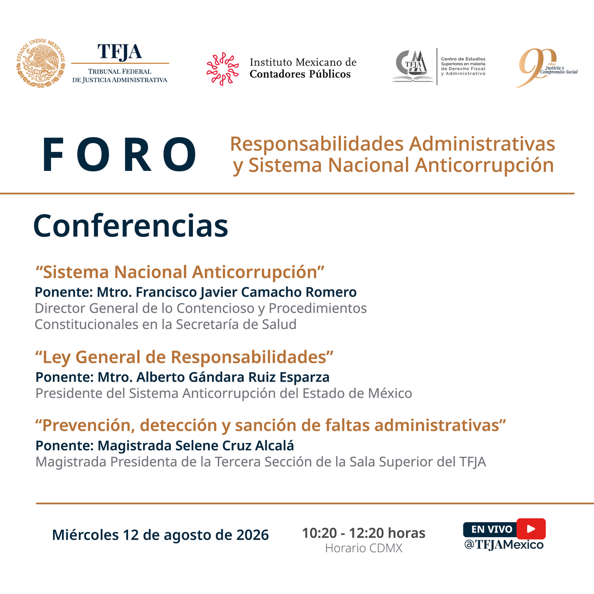 TFJAMexico's tweet photo. El #TFJA en coordinación con el @IMCP y el @CesmdfaTFJA invitan al Foro: Responsabilidades Administrativas y Sistema Nacional Anticorrupción, que se lleva a cabo en el marco de los #90Años de este órgano colegiado.

Conoce más sobre este tema en el Ciclo de Conferencias Magistrales del próximo 12 de agosto. 

Si quieres registrar tu asistencia, da clic en el siguiente enlace: https://t.co/WjaZgmGWfx

#JusticiaAdministrativa
