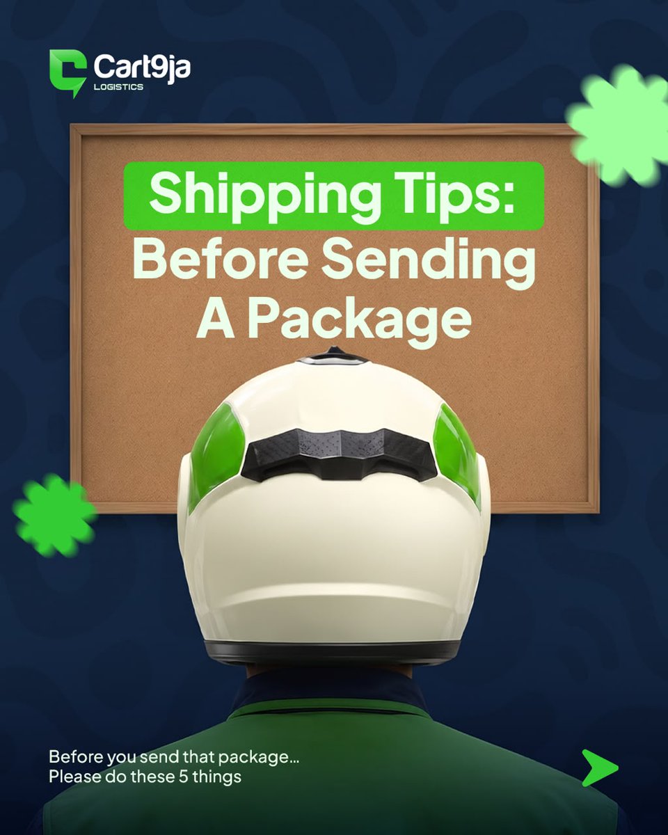 cart9ja's tweet photo. Here are 5 quick things to check before sending your package because a little preparation goes a long way and saves stress. 

Save this for your next delivery!

#cart9ja #logistics #delivery #shippingtips https://t.co/gwZVqfzzEb