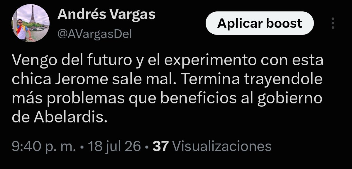 AVargasDel's tweet photo. Un futuro muy próximo...

Jerome seguirá trayendole problemas al gobierno. Este experimento va a salir mal https://t.co/vBNmva3rMP