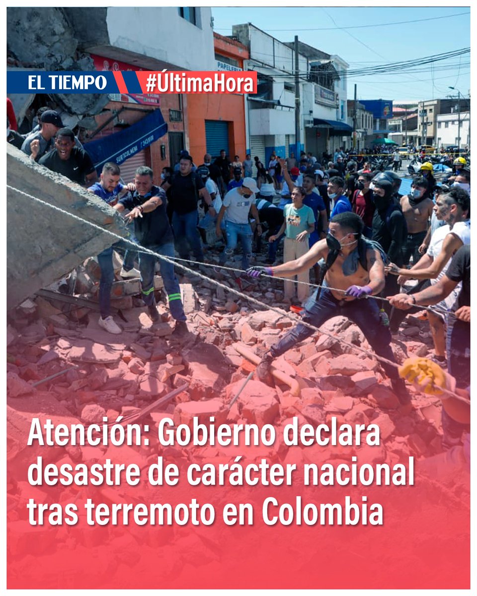 ELTIEMPO's tweet photo. 🔴Tras el terremoto de magnitud 7,4 que se sacudió este lunes el oeste de Colombia, el presidente Abelardo De La Espriella decretó el desastre de carácter nacional para atender la tragedia que ha cobrado la vida de al menos 21 personas.

https://t.co/hLzXTa3YCl https://t.co/DZJdoaz1V2