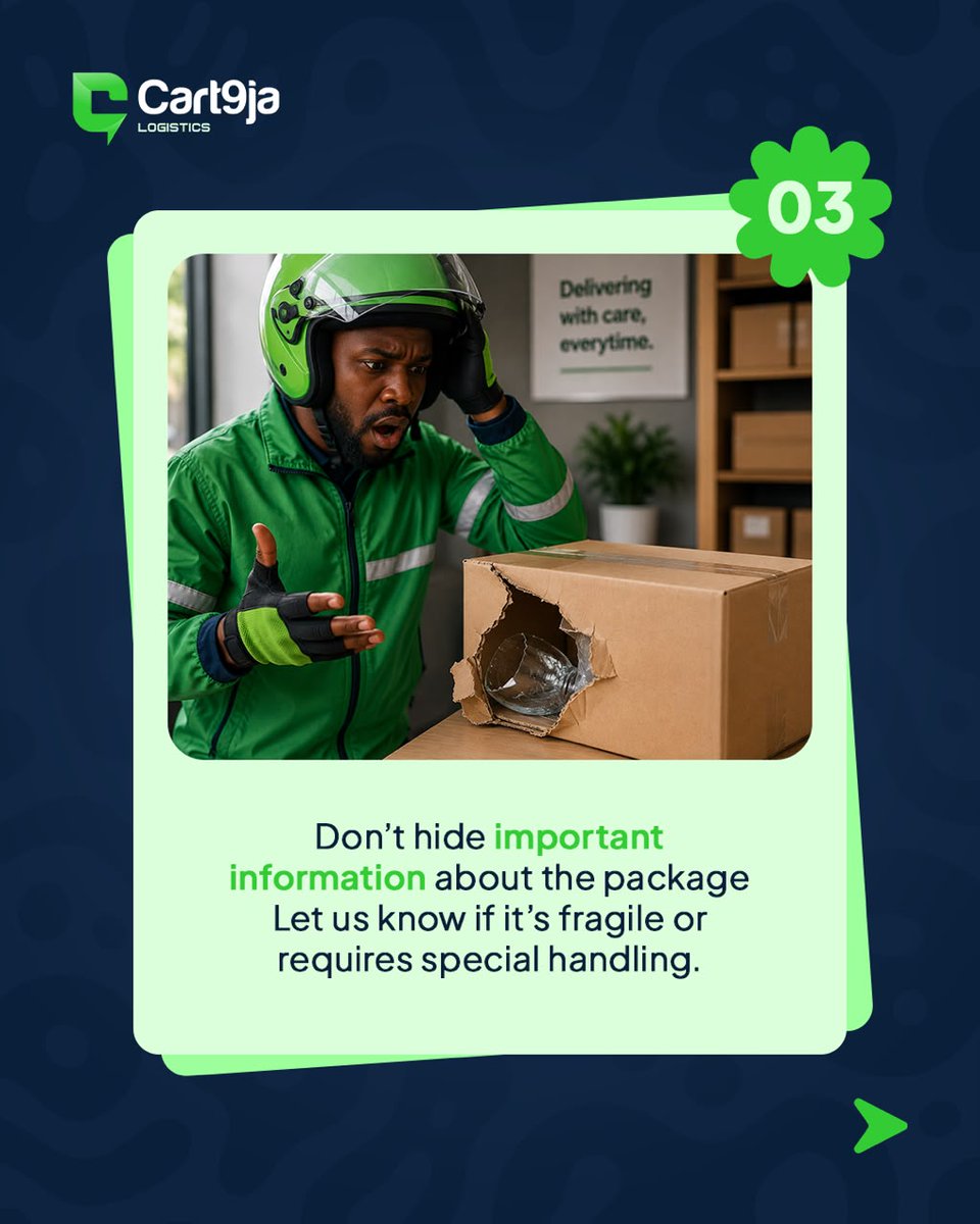 cart9ja's tweet photo. Here are 5 quick things to check before sending your package because a little preparation goes a long way and saves stress. 

Save this for your next delivery!

#cart9ja #logistics #delivery #shippingtips https://t.co/gwZVqfzzEb